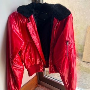 R13 XS Red Cropped Garage Flight Jacket Bomber NWOT